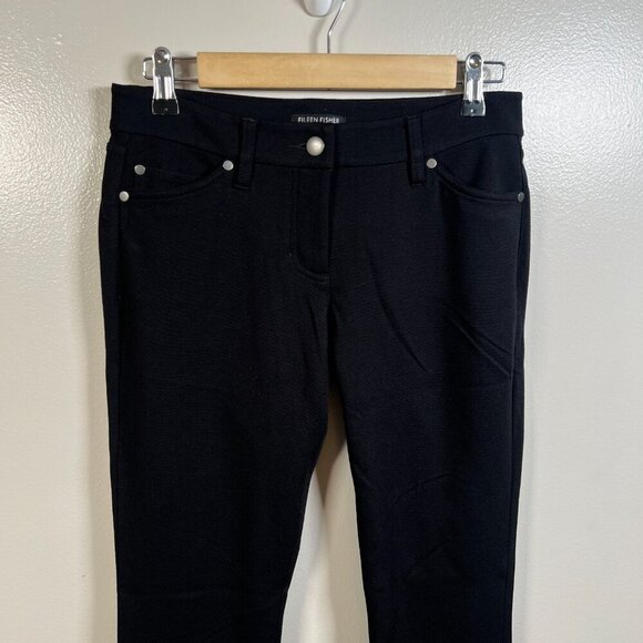 Eileen Fisher Pants Size 6 Petite Black Stretch Straight Leg Work Travel Minimal - Picture 4 of 9